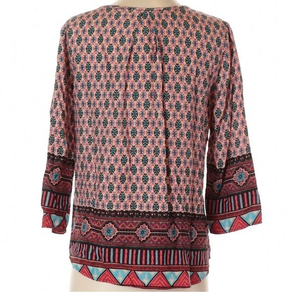 Francesca’s Blue Rain Boho V Neck 3/4 Sleeve Blouse Size Small - Picture 2 of 6